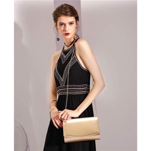 Women Vegan Leather Fashion Clutch Gold - Picture 2 of 7